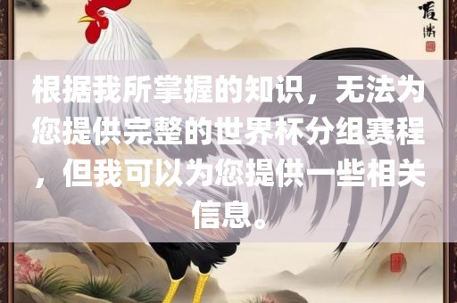 根据我所掌握的知识，无法为您提供完整的世界杯分组赛程，但我可以为您提供一些相关信息。