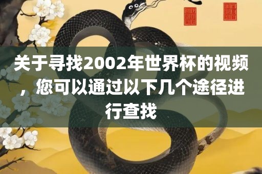 关于寻找2002年世界杯的视频，您可以通过以下几个途径进行查找