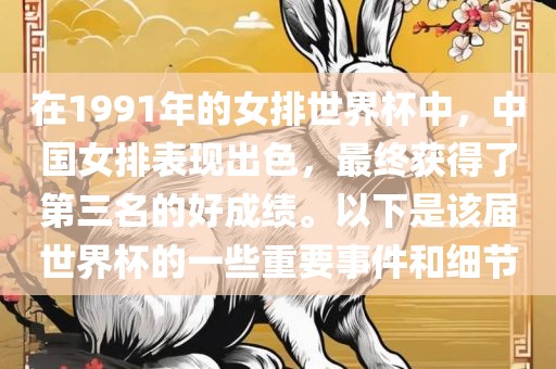 在1991年的女排世界杯中，中国女排表现出色，最终获得了第三名的好成绩。以下是该届世界杯的一些重要事件和细节