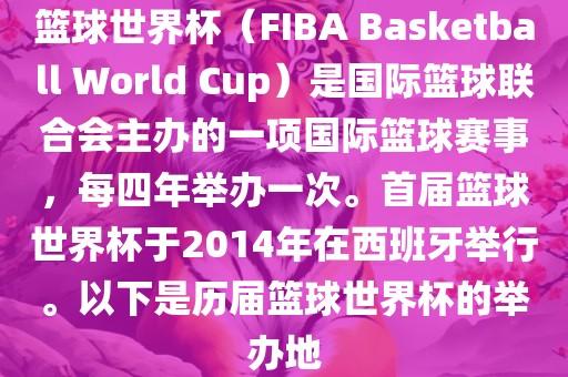 篮球世界杯（FIBA Basketball World Cup）是国际篮球联合会主办的一项国际篮球赛事，每四年举办一次。首届篮球世界杯于2014年在西班牙举行。以下是历届篮球世界杯的举办地